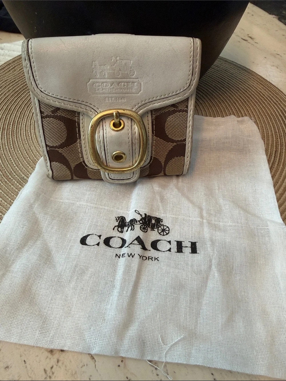 Coach Vintage Bleeker Signature Canvas Wallet with Tattersall Lining SoHo Buckle